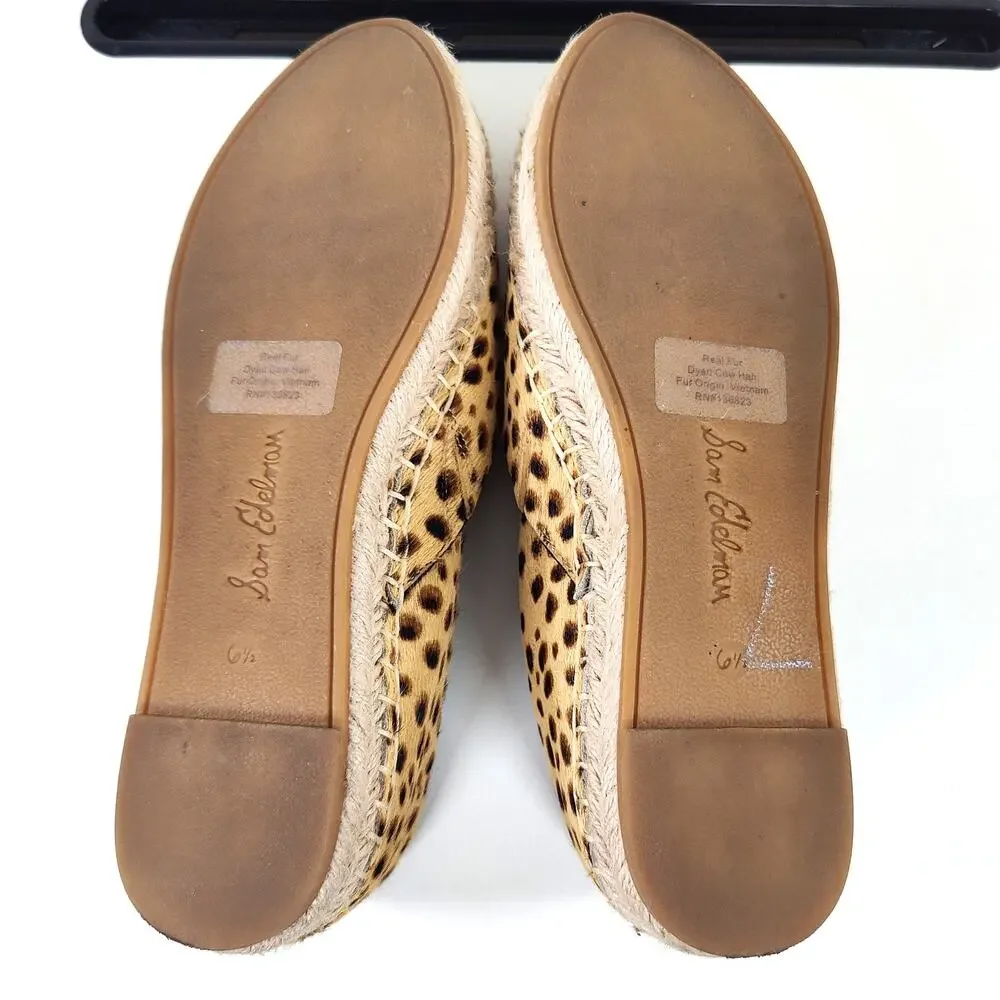 Sam Edelman Kesia Calf Hair Leopard Espadrille Flats Tan Brown Women's 6.5‎